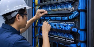 Teknisi melakukan Instalasi Kabel CAT7
