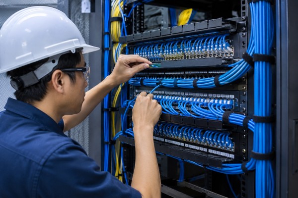 Teknisi melakukan Instalasi Kabel CAT7