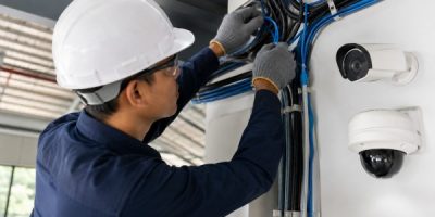 Teknisi melakukan Instalasi Kabel CCTV
