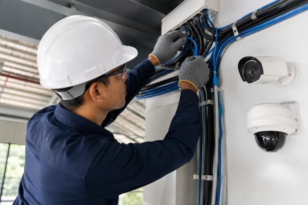 Teknisi melakukan Instalasi Kabel CCTV